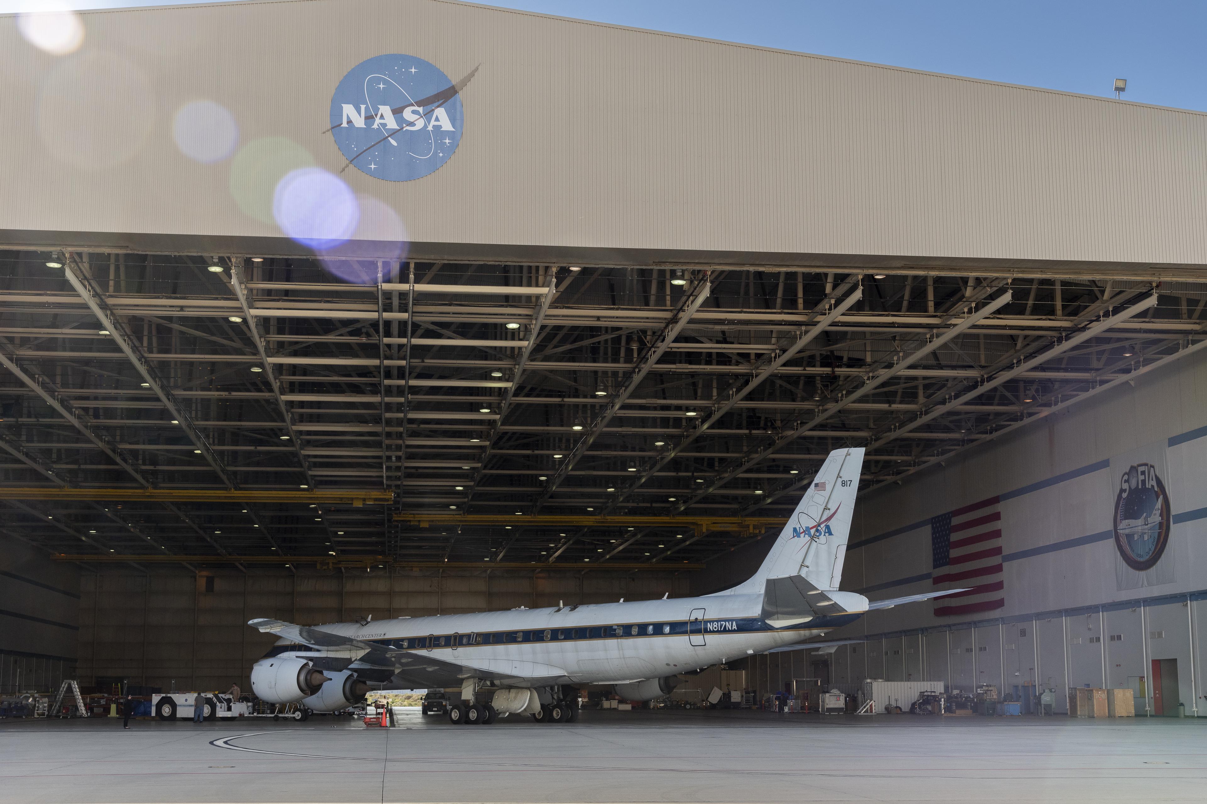 Aircraft parked inside a hangar